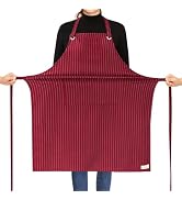 ROTANET Stripe Stretch Apron for Men Women Chef Big and Tall Large Striped Aprons with Pockets fo...