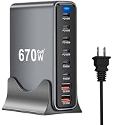 670W USB C Fast Charger Block, 8 Ports GaN III USB Chagring Station, Dual 140W PD PPS HUB for Mul...