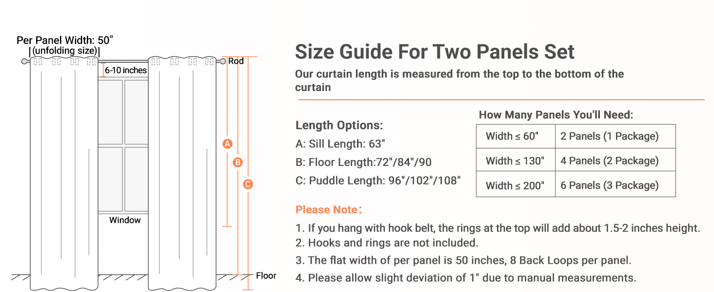 Size Guide for Linen Blackout Curtains
