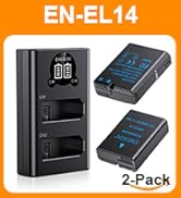 EN-EL14/EL 14a Replacement Battery (2 Pack) and Smart LED Dual Charger Kit for Nikon EN-EL14/14a ...