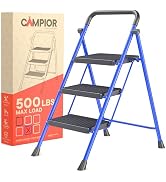 Blue 3 Step Stool Foldable – Heavy-Duty Foldable Step Stool for Adults, 500 lbs Capacity, Anti-Sl...