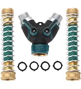 2 Way Garden Hose Splitter, 3/4" Y Garden Hose Connector with Comfortable Rubberized Grip , 2 Fau...