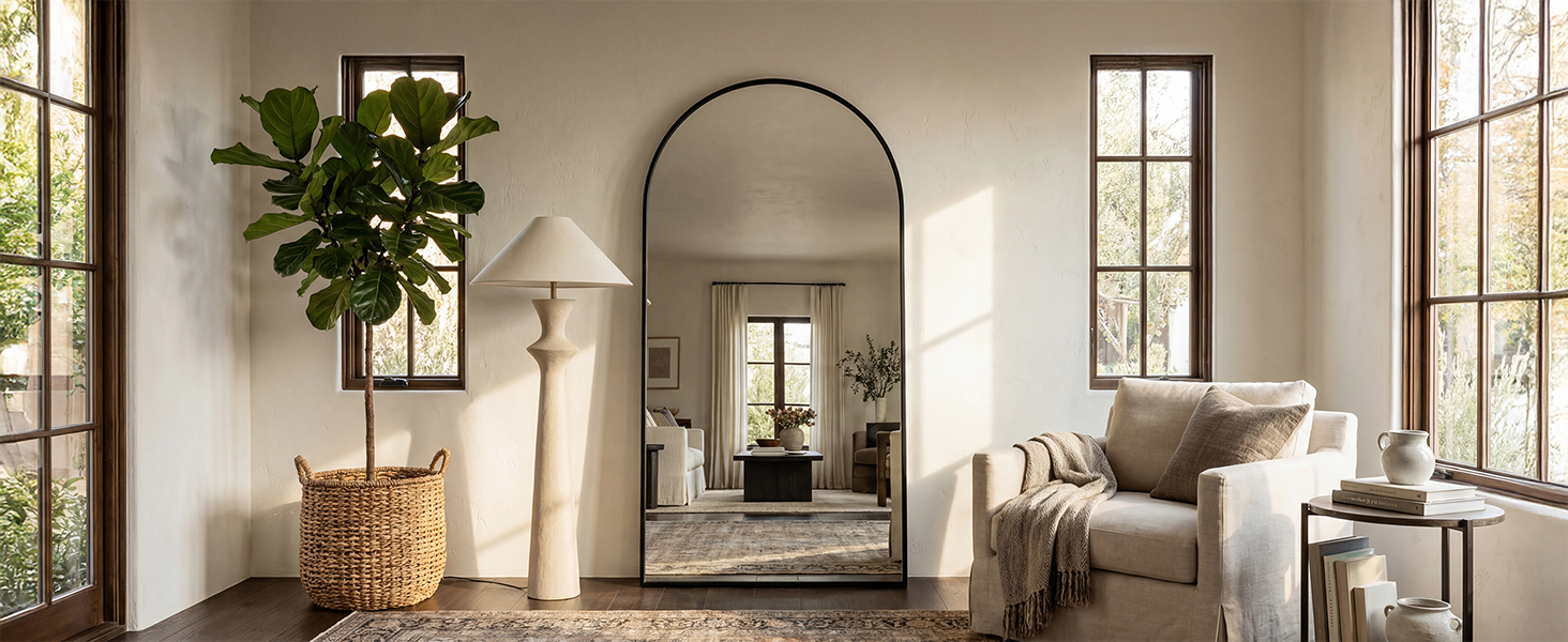 Arched Full Length Standing Leaning Mirror Body Aluminum Alloy Thin Frame Suitable Bedroom Cloakroom