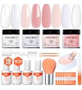 Modelones Dip Powder Nail Kit, 4 Colors Clear Nude White Pink Dipping Starter Set with Liquid and...