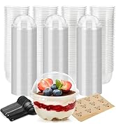 Pumtus 100 Pack 8 OZ Plastic Dessert Cups with Dome Lids, No Hole Clear Yogurt Parfait Cups, Disp...