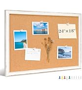 DOLLAR BOSS Distressed White Cork Board for Walls, 24"x18" Decorative Bulletin Board with Hand-Fi...