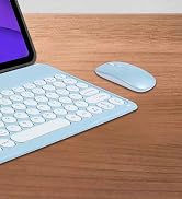 Bluetooth Wireless Keyboard and Mouse Combo-Rechargeable Mini Cute Typewriter Wireless Mouse and ...