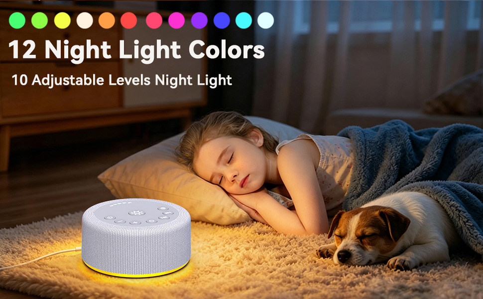 sleep machine with 12 adjustable night light colors