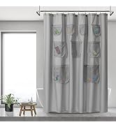 N&Y HOME Waterproof Fabric Shower Curtain or Liner with 9 Mesh Pockets - Gray, 71x72 Inches