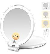 FUNTOUCH Rechargeable Travel Makeup Mirror 30X Magnification, 7" Lighted Portable Vanity Mirror w...