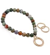 HONZUEN Beaded Wrist Key Lanyard, Natural Stone Wristlet Keychain Lanyard for Women, Wrist Strap ...
