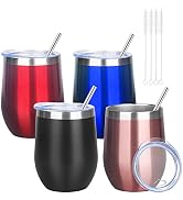 12oz/4 Pack Wine Tumbler Glasses with Lid Stemless Double Wall Vacuum Stainless Steel Travel Tumb...