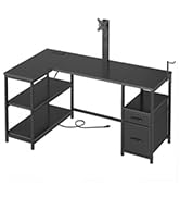 YATINEY L Shaped Computer Desk with Adjustable Monitor Stand, Gaming Desk with Power Outlets, Off...
