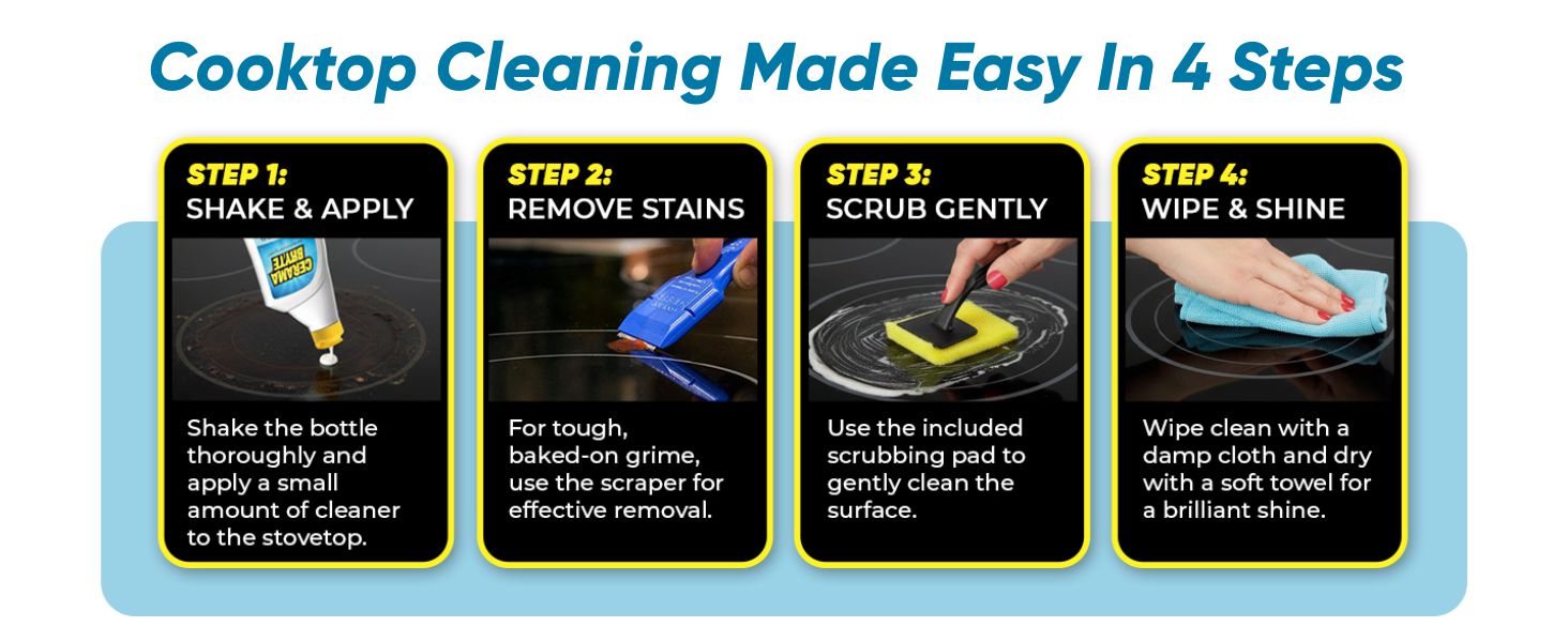 Cerama Bryte Cooktop Cleaner for all cooktops, shower doors, faux marble and pots and pans cleaning