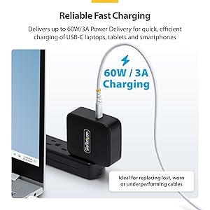 White USB-C Charging Cable, 60W (3A) PD, Dual-Layer Braided Nylon/TPE Jacket