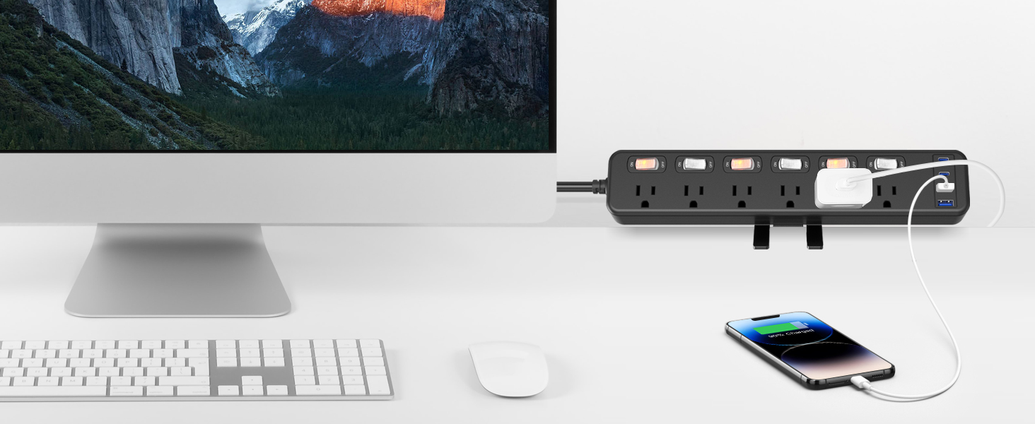 Desk Clamp Power Strip Individual Switches