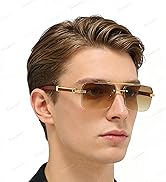Teumire Fashion Rimless Rectangle Sunglasses Mens Womens Frameless Square Sun Glasses UV 400
