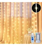 Hopolon 300LED Curtain String Lights,9.8ftx9.8ft 8 Modes 4.5v with Remote&Timer USB Operated,Chri...