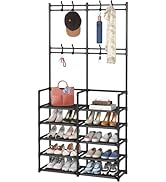 Laiensia 5-Tier Entryway Coat Rack, Coat and Shoe Rack, Entryway Bench Storage Organizer with 8 H...