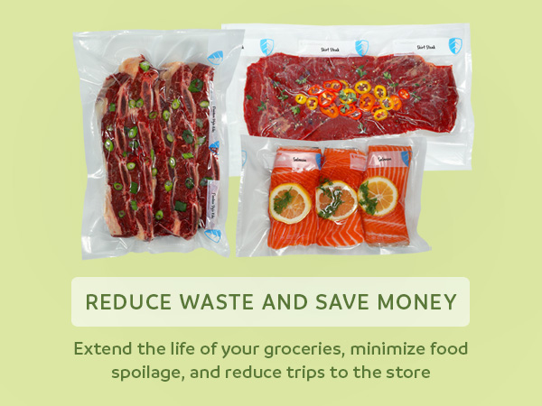 Vacuum-sealed assorted meats and fish for preservation