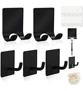 2 Razor Holder for Shower and 3 Adhesive Hooks with Removable Strips,Towel Hooks for Hanging,Wall...