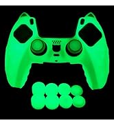 HLRAO Glow in The Dark PS5 Controller Skin,Green Cute Cat Paw Silicone Cover Skins Compatible wit...