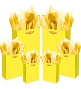 qiqee Bright Yellow Gift Bags with Tissue Paper Mulit Assorted Sizes 10PCS Present Birthday Bags(...