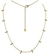 Leporem Mini Bar Station Necklace, 18K Gold Plated 316L Stainless Steel | Waterproof 316L stainle...
