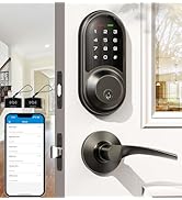 Veise RZ06B Smart Locks for Front Door, 2 Lever Handle Set, Keyless Entry Deadbolt, App Control, ...