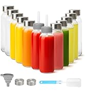 Zukro Glass Water Bottles with Lids & Straw 16 oz, 12 Pack Reusable Juice Bottles With Stainless ...
