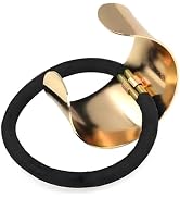 Hair Ties, Gold Punk Metal Circle Hair Cuff Ponytail Holder Elastic Hair Ties, Brushed Metal Expa...