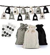 Naler 24 Pieces Christmas Advent Calendar Burlap Bags 2024, 24 Days Countdown Calendar Burlap Gif...