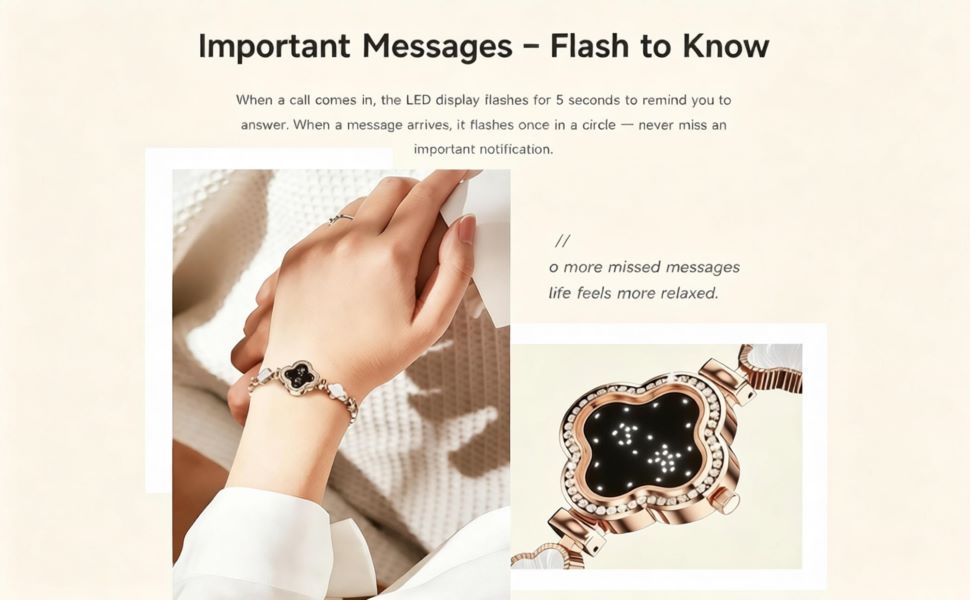 Women clover smart bracelet with LED flash call and message reminder