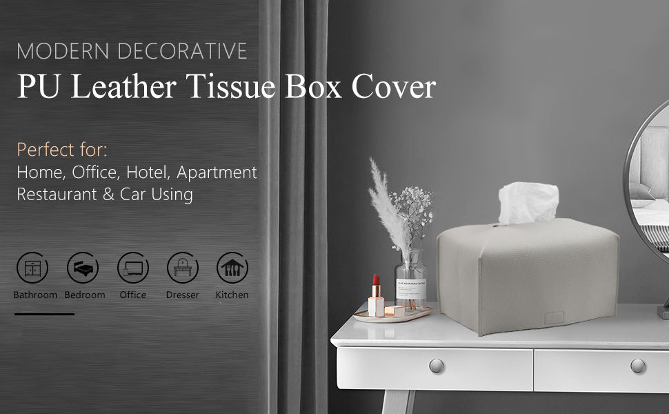 Tissue Box Cover, Modern Decorative PU Leather Rectangular Tissue Box Case Organizer Holder