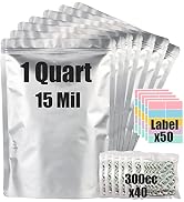 30pcs 1 Quart Mylar Bags for Food Storage (15 Mil Extra Thick 7.5 Mil Each Side) with Oxygen Abso...
