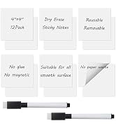 Reusable Sticky Notes Dry Erase Stickers Labels 4"x4", 12 PCS Removable Whiteboard Stickers for S...