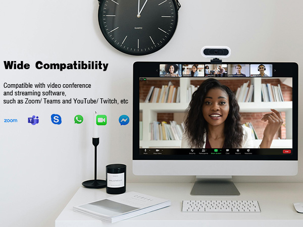 Wide-compatibility webcam works with ZoomTeamsSkype. Clear video calls