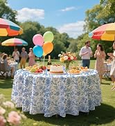 Blue Floral Tablecloth Disposable 84 x 84 Inch Blue and White Floral Plastic table cover round cloth