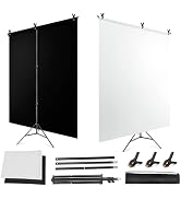 YUOCU White Black Screen Backdrop with Stand Kit, 6.5x6.5ft T-Shape Background Support Stand with...