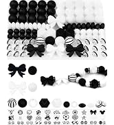 106PCS FIVEIZERO Black & White Focal Silicone Beads for Keychain Making – Bow, Round, Lentil, Hex...