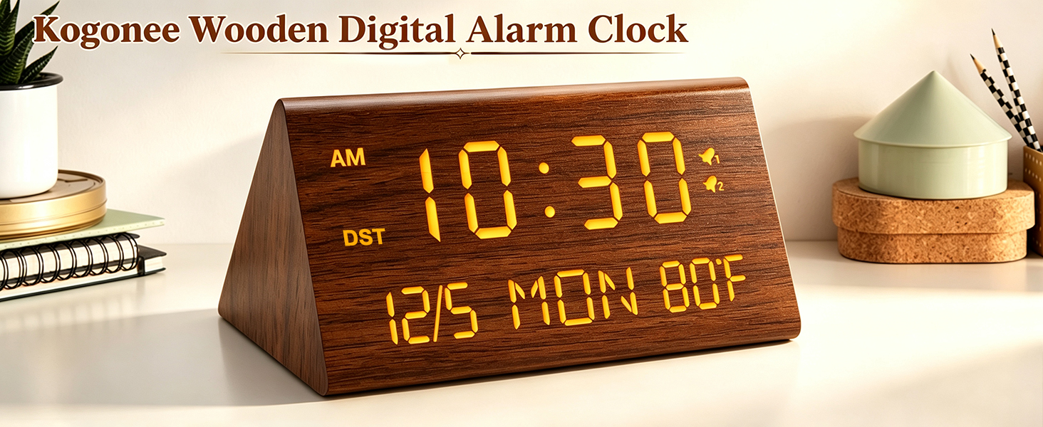 Kogonee Wooden Digital Alarm Clock