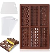 FDKYOEK 6-In-1 Chocolate Bar Mold with 100PCS Plastic Wrappers and Scraper, Food Grade Silicone C...