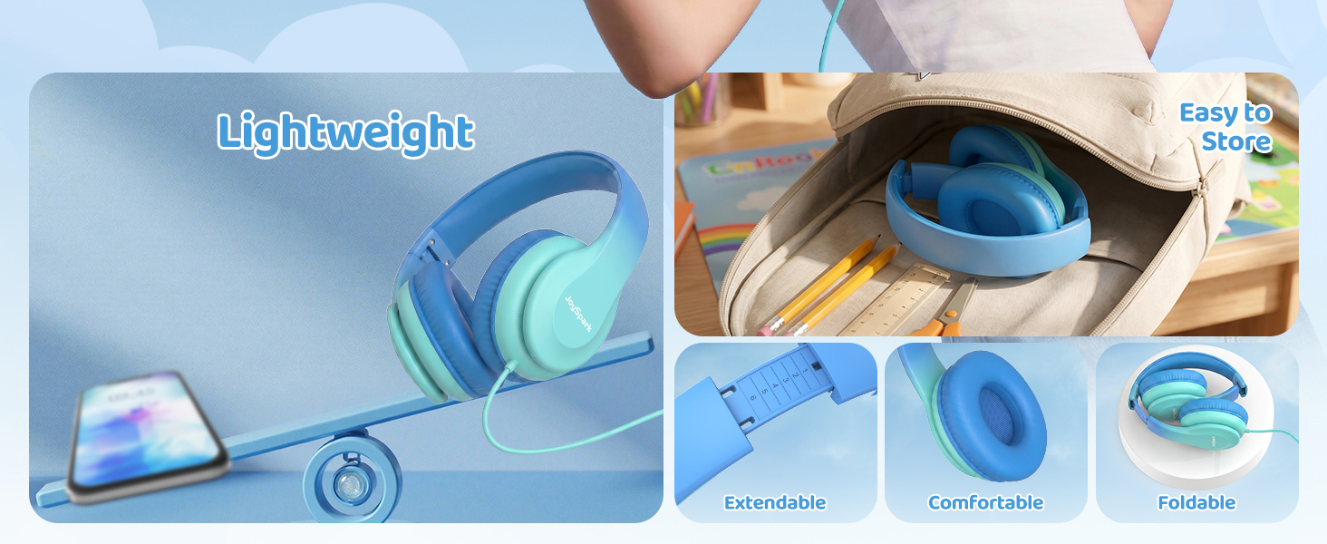 lightweight kids wired headphones foldable