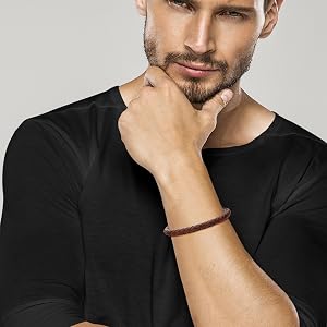 Braided Leather Bracelet 6mm Brown