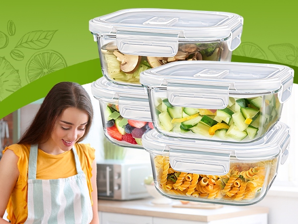 3 Cup Glass Storage Containers with Lids 24 oz, Small Square Borosilicate Glass Food