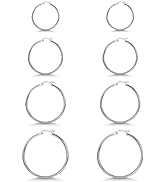 1 pair 925 Sterling Silver Large Hoop Earrings Circle Big Hoops Earring for Women Girls sterling ...