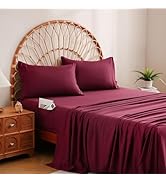 JSD Burgundy Twin Sheet Set with Side Pocket Corner Straps, 3 Piece Soft Kids Microfiber Bed Shee...
