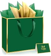 Epoesch 3 Pack Green Medium Gift Bags with Handles and 9 Tissue Papers | 11.8x10x4 Inches for Men...