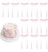 30 Pack Bow Cake Toppers Pink Ribbon Bows for Cake Coquette Themed Bow Cupcake Toppers Pink Bow B...