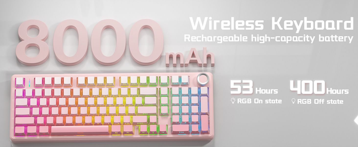 wireless silent mechanical keyboard with 8000mAh large capacity battery rechargeable
